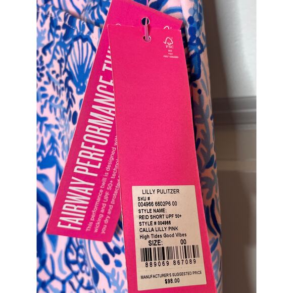 Lilly Pulitzer NEW UPF Luxletic Reid Short Calla Lilly Pink High‎ Tides Size 00 - Picture 7 of 11